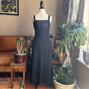 90s Y2K Sheer Black Slip Dress Striped Bodice Goth Grunge Vamp Sexy